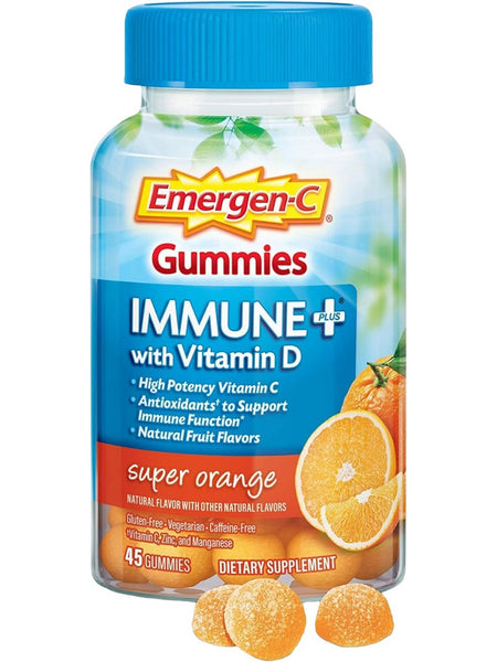 Emergen-C, Gummies, Immune Plus with Vitamin D, Super Orange, 45 Gummies