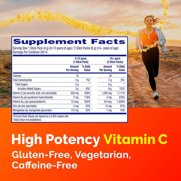 Emergen-C, Crystals, Vitamin C, 500 mg, Orange Vitality, 28 Stick Packs