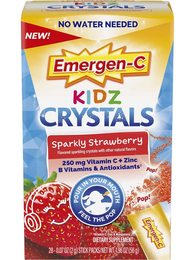 Emergen-C, Kidz Crystals, Vitamin C + Zinc, B Vitamins and Antioxidants, 250 mg, Sparkly Strawberry, 28 Stick Packs