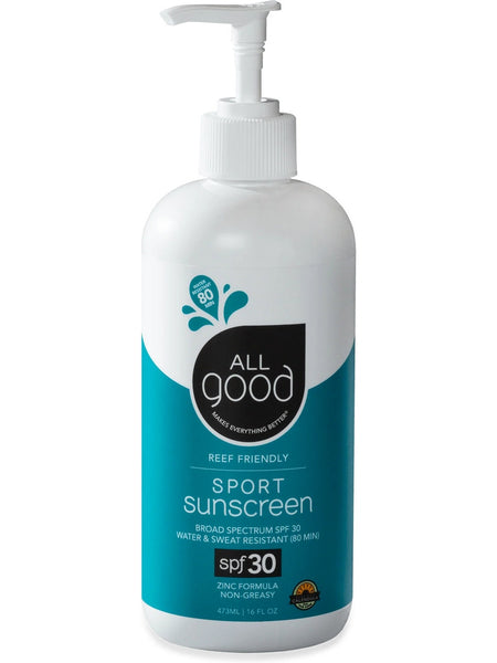 All Good, Sport Mineral Sunscreen Lotion SPF30, Pump bottle, 16 oz
