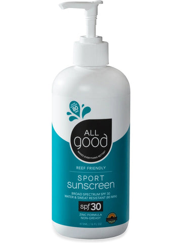 All Good, Sport Mineral Sunscreen Lotion SPF30, Pump bottle, 16 oz