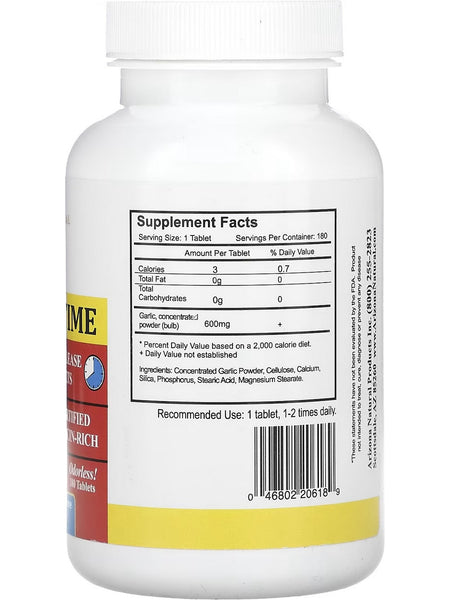 Arizona Natural, Garlic Time, 180 Tablets