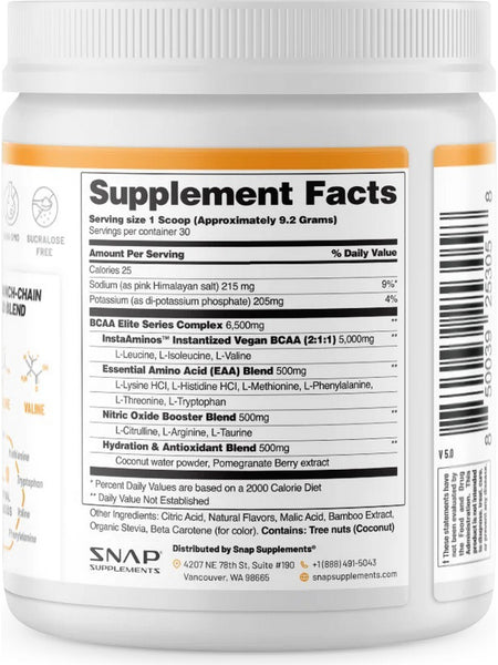Snap Supplements, BCAAs, Peach Mango, 9.42 oz