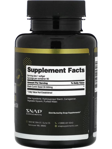Snap Supplements, Black Seed Oil, Nigella Sativa, 90 Softgel Capsules