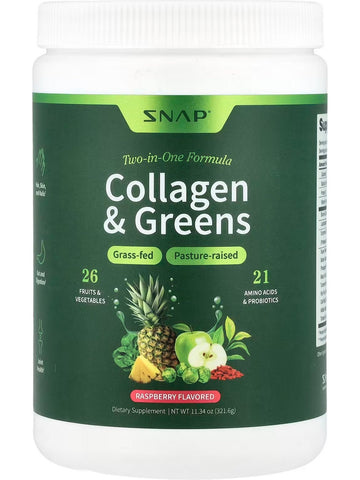 Snap Supplements, Collagen and Greens, Raspberry, 11.34 oz