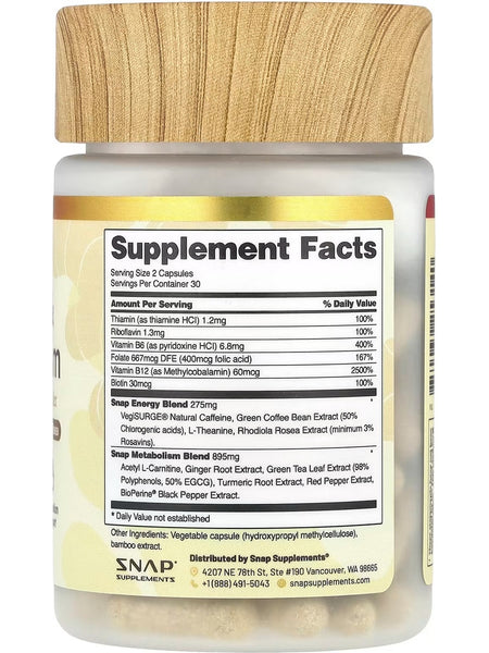 Snap Supplements, Energy and Metabolism, 60 Capsules