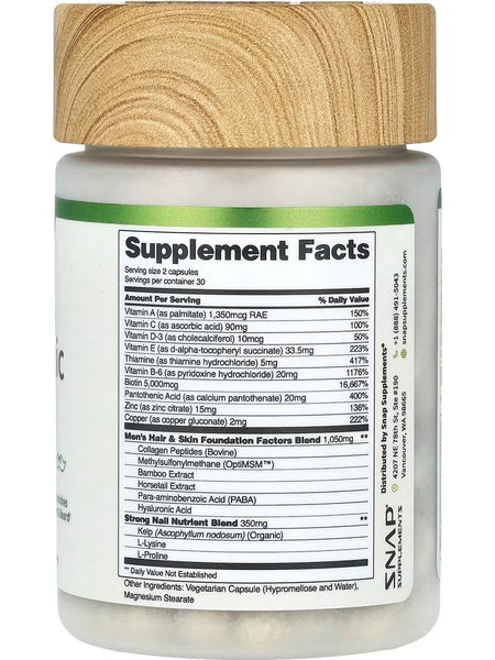 Snap Supplements, Men's Hair Tonic, Hair and Beard, 60 Capsules