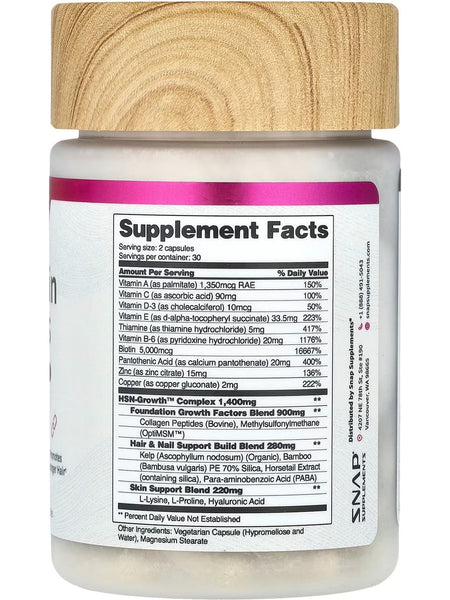 Snap Supplements, Hair, Skin, and Nails, 60 Capsules