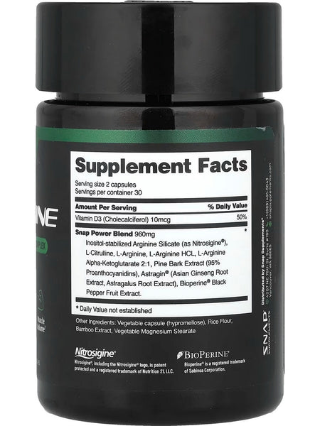 Snap Supplements, Caffeine-Free L-Arginine Power Complex, 60 Capsules