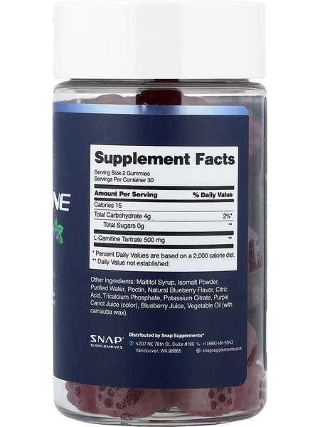 Snap Supplements, Sugar Free L-Carnitine, Blueberry, 60 Gummies