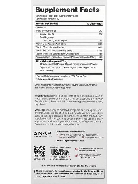 Snap Supplements, Nitric Oxide, Mixed Berry, 10 Stick Packs