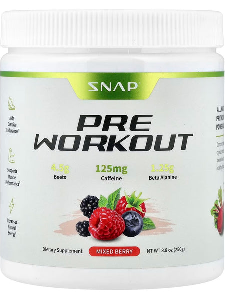Snap Supplements, Pre Workout, Mixed Berry, 8.8 oz