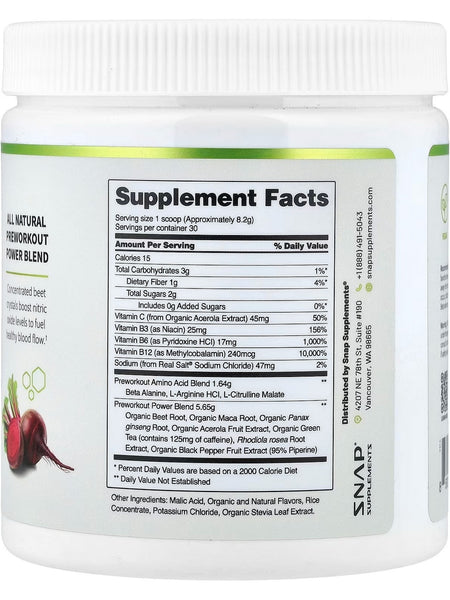 Snap Supplements, Pre Workout, Mixed Berry, 8.8 oz