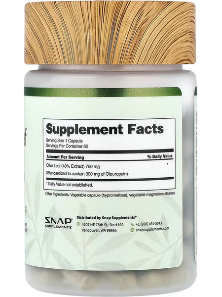 Snap Supplements, Olive Leaf Extract, 40% Oleuropein, 60 Capsules