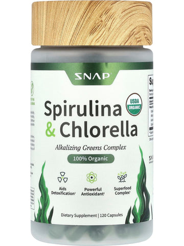 Snap Supplements, 100% Organic Spirulina and Chlorella, 120 Capsules
