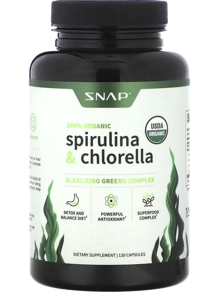 Snap Supplements, 100% Organic Spirulina and Chlorella, 120 Capsules