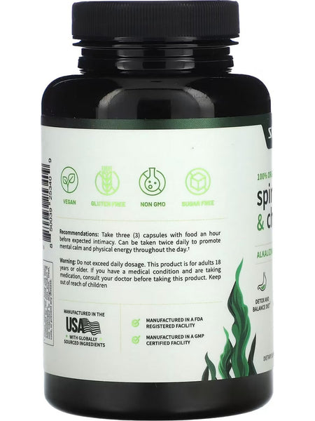 Snap Supplements, 100% Organic Spirulina and Chlorella, 120 Capsules