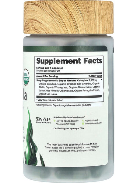 Snap Supplements, 100% Organic Spirulina and Chlorella, 120 Capsules