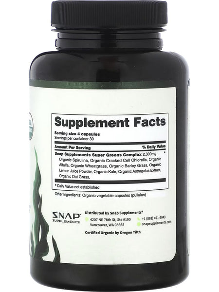 Snap Supplements, 100% Organic Spirulina and Chlorella, 120 Capsules