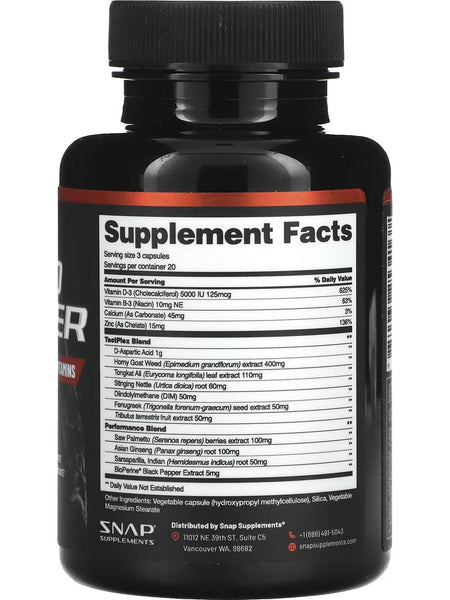 Snap Supplements, Testo Booster, 60 Capsules