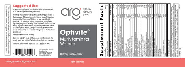 Allergy Research Group, Optivite, 180 Tablets