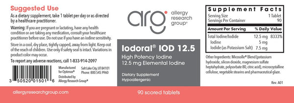Allergy Research Group, Iodoral 12.5 High Potency Iodine, 90 Scored Tablets