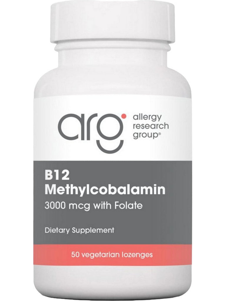 Allergy Research Group, B12 Methylcobalamin 3000 mcg with Folic Acid, 50 Vegetarian Lozenges