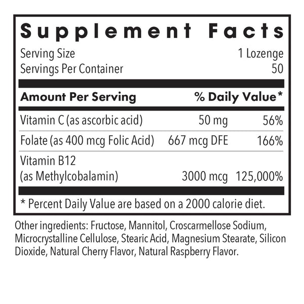 Allergy Research Group, B12 Methylcobalamin 3000 mcg with Folic Acid, 50 Vegetarian Lozenges