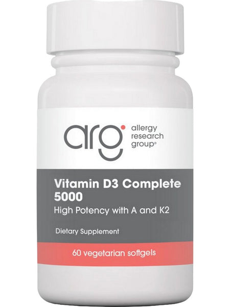 Allergy Research Group, Vitamin D3 Complete 5000 High Potency with A and K2, 60 Vegetarian Softgels