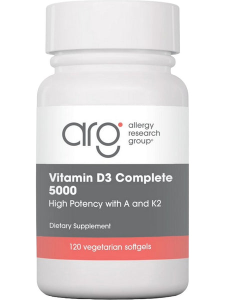 Allergy Research Group, Vitamin D3 Complete 5000 High Potency with A and K2, 120 Vegetarian Softgels