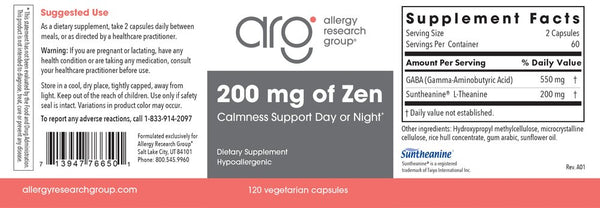 Allergy Research Group, 200 mg of Zen, 120 Vegetarian Capsules