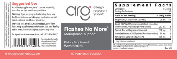 Allergy Research Group, Flashes No More EstroG-100, Lifenol, Succinate, 60 Vegetarian Capsules