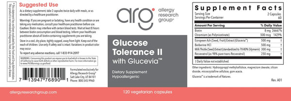 Allergy Research Group, Glucose Tolerance II with Glucevia, 120 Vegetarian capsules