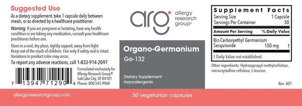 Allergy Research Group, Organo-Germanium Ge-132, 50 Vegetarian Capsules