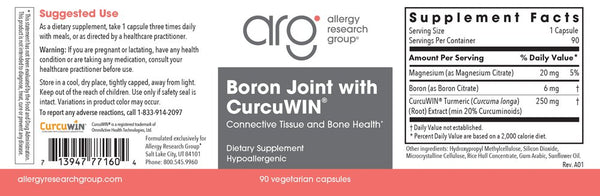 Allergy Research Group, Boron Joint with CurcuWIN, 90 Vegetarian Capsules