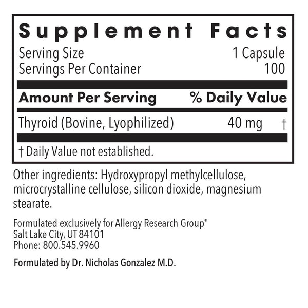 Allergy Research Group, Thyroid Natural Glandular, 100 Vegetarian Capsules
