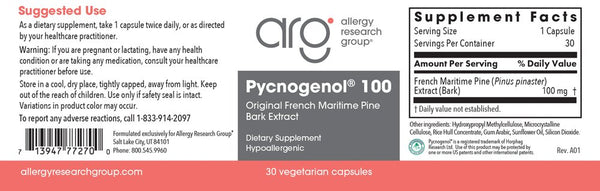 Allergy Research Group, Pycnogenol 100, 30 Vegetarian Capsules