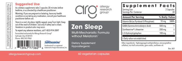 Allergy Research Group, Zen Sleep, 60 Vegetarian Capsules