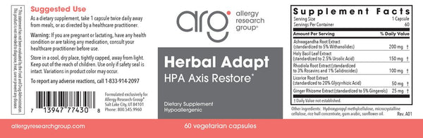 Allergy Research Group, Herbal Adapt HPA Axis Restore, 60 Vegetarian Capsules