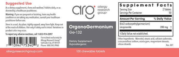 Allergy Research Group, OrganoGermanium Ge-132, 100 Chewable Tablets