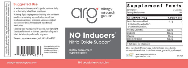 Allergy Research Group, NO Inducers, 180 Vegetarian Capsules
