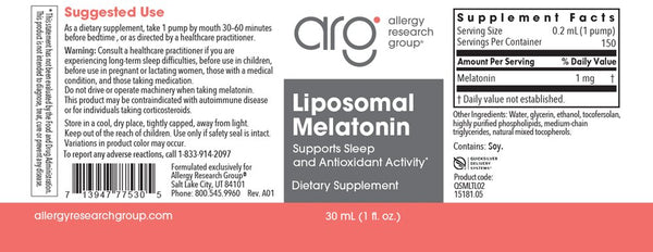 Allergy Research Group, Liposomal Melatonin, 30 mL (1 fl oz)