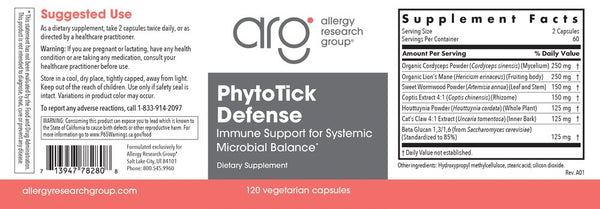 Allergy Research Group, Phyto Tick Defense, 120 Vegetarian Capsules