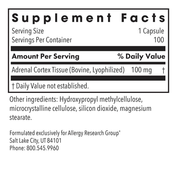Allergy Research Group, Adrenal Cortex, Natural Glandular, 100 Vegetarian Capsules