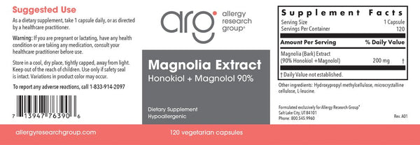 Allergy Research Group, Magnolia Extract Honokiol + Magnolol 90%, 120 Vegetarian Capsules