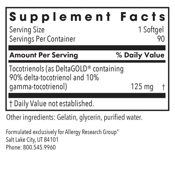 Allergy Research Group, Delta-Fraction Tocotrienols 125 mg, 90 Softgels