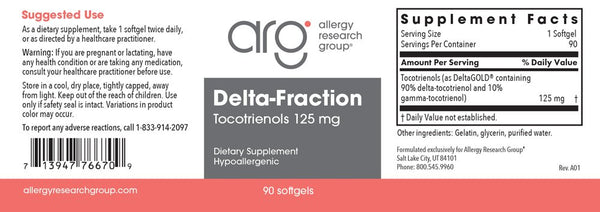 Allergy Research Group, Delta-Fraction Tocotrienols 125 mg, 90 Softgels