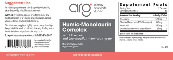 Allergy Research Group, Humic-Monolaurin Complex, 120 Vegetarian Capsu ...