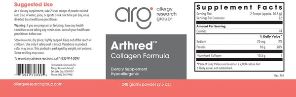 Allergy Research Group, Arthred Collagen Formula Powder, 240 grams (8.5 oz)
