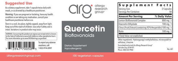 Allergy Research Group, Quercetin Bioflavonoids, 100 Vegetarian Capsules